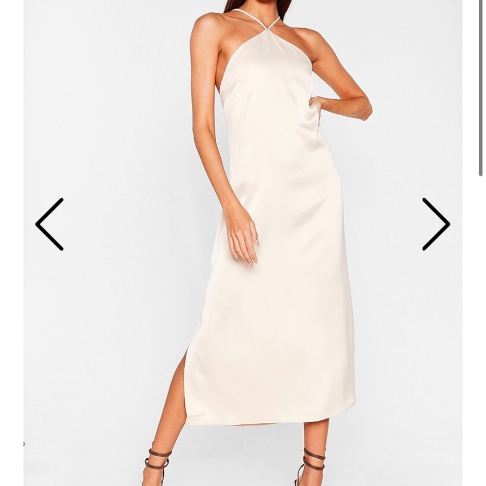 Cream satin halter midi dress
